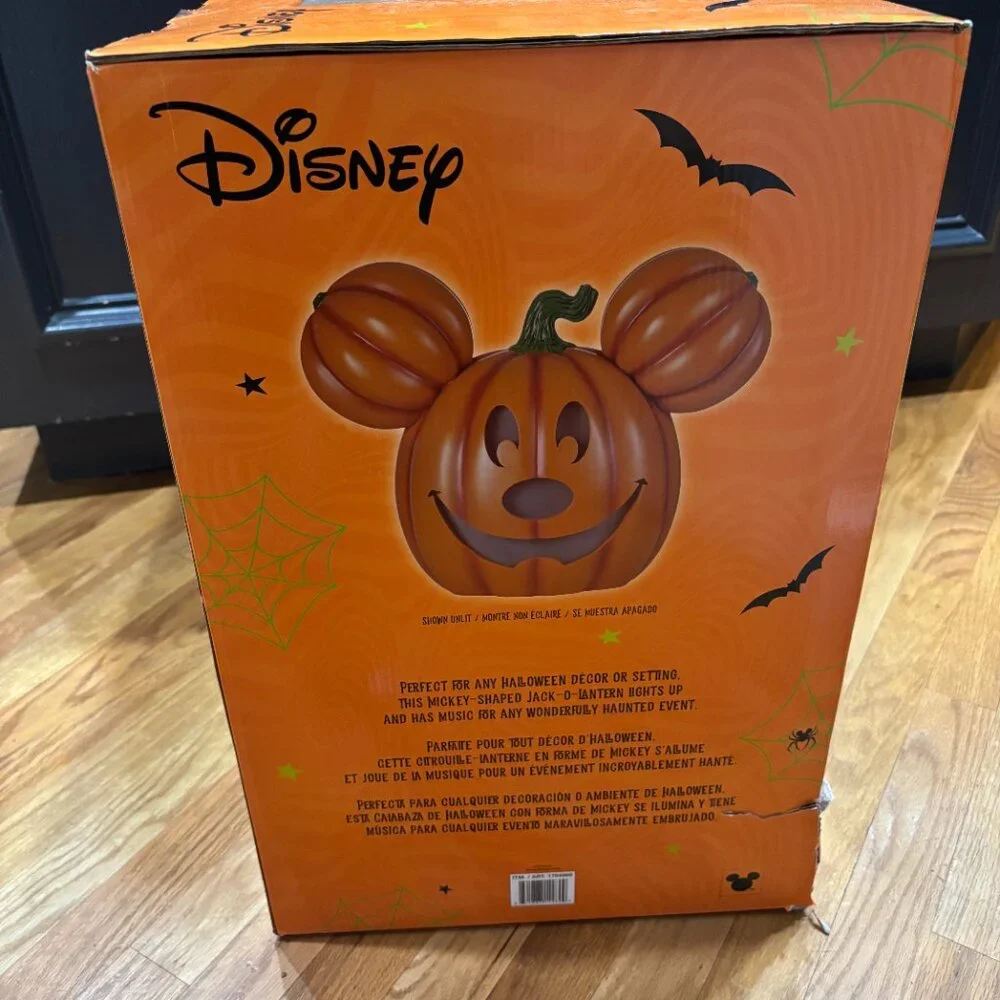 NWT Disney‎ Mickey Pumpkin Light-Up Halloween Decoration with Music – Orange